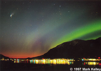 Hale-Bopp Comet above Gastineau Channel with northern lights  – Image 2031