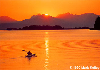 A Kayaker paddles out of Amalga Harbor into the sunset  – Image 2032
