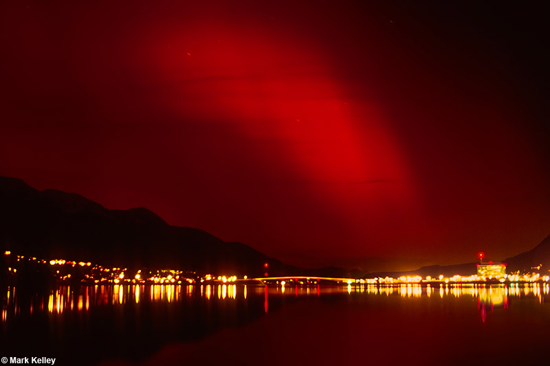 Red Northern Lights (Aurora borealis), Juneau, Channel, Alaska – | Mark Kelley
